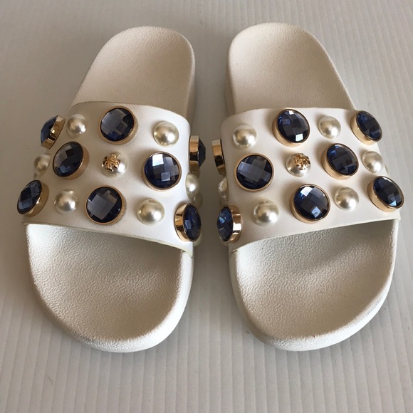 Tory Burch Vail Embellished Jeweled Slides Sandal - Picture 2 of 8